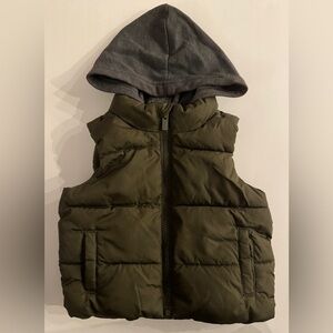 Old Navy Olive Green Hooded Puffer Zippered Vest 12-18M EUC